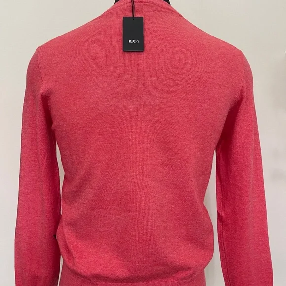 Hugo Boss Sweater V neck Pink Red Wool Pullover